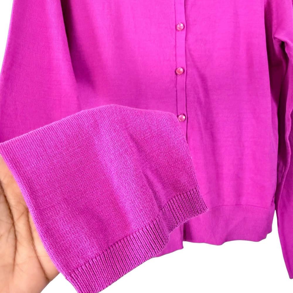 August Silk Womens Fuchsia Pink Crew Neck Long Sleeve Button Front Cardigan L - Picture 5 of 11